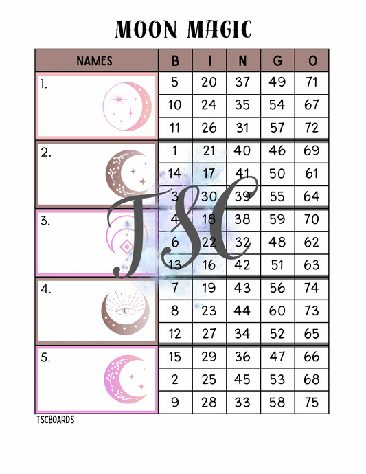 Moon Magic Block Bingo Board 1-75 Ball