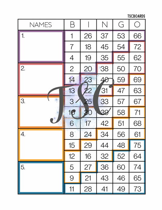 Tetris Block Bingo Board 1-75 Ball