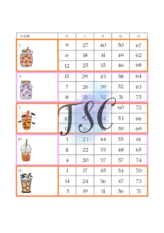 Halloween Drinks Blocks 1-75 Ball