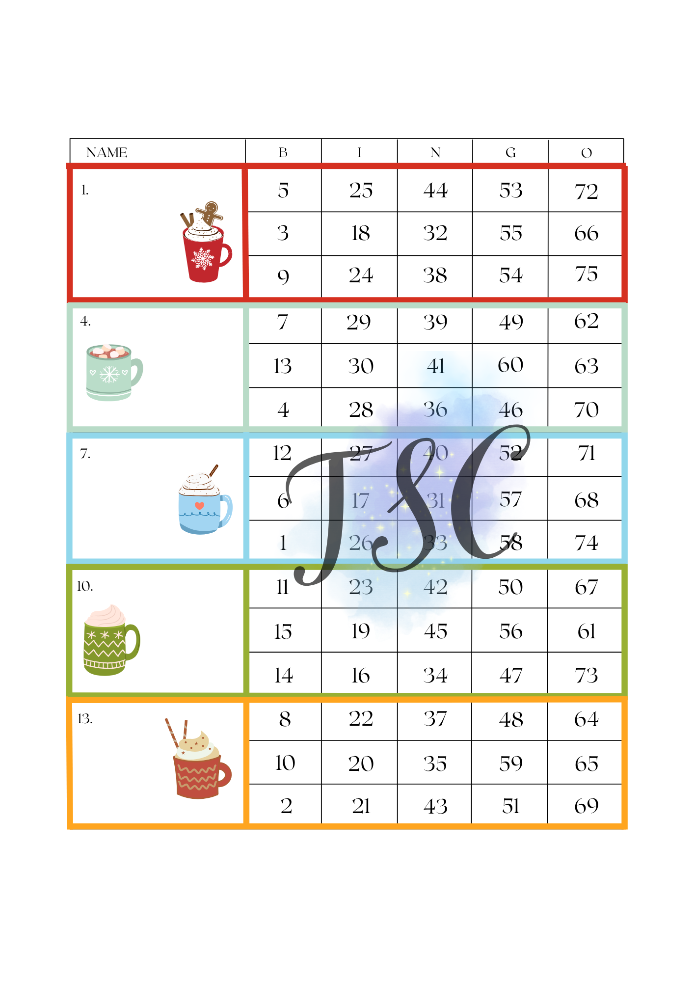 Holiday Drinks Blocks 1-75 Ball