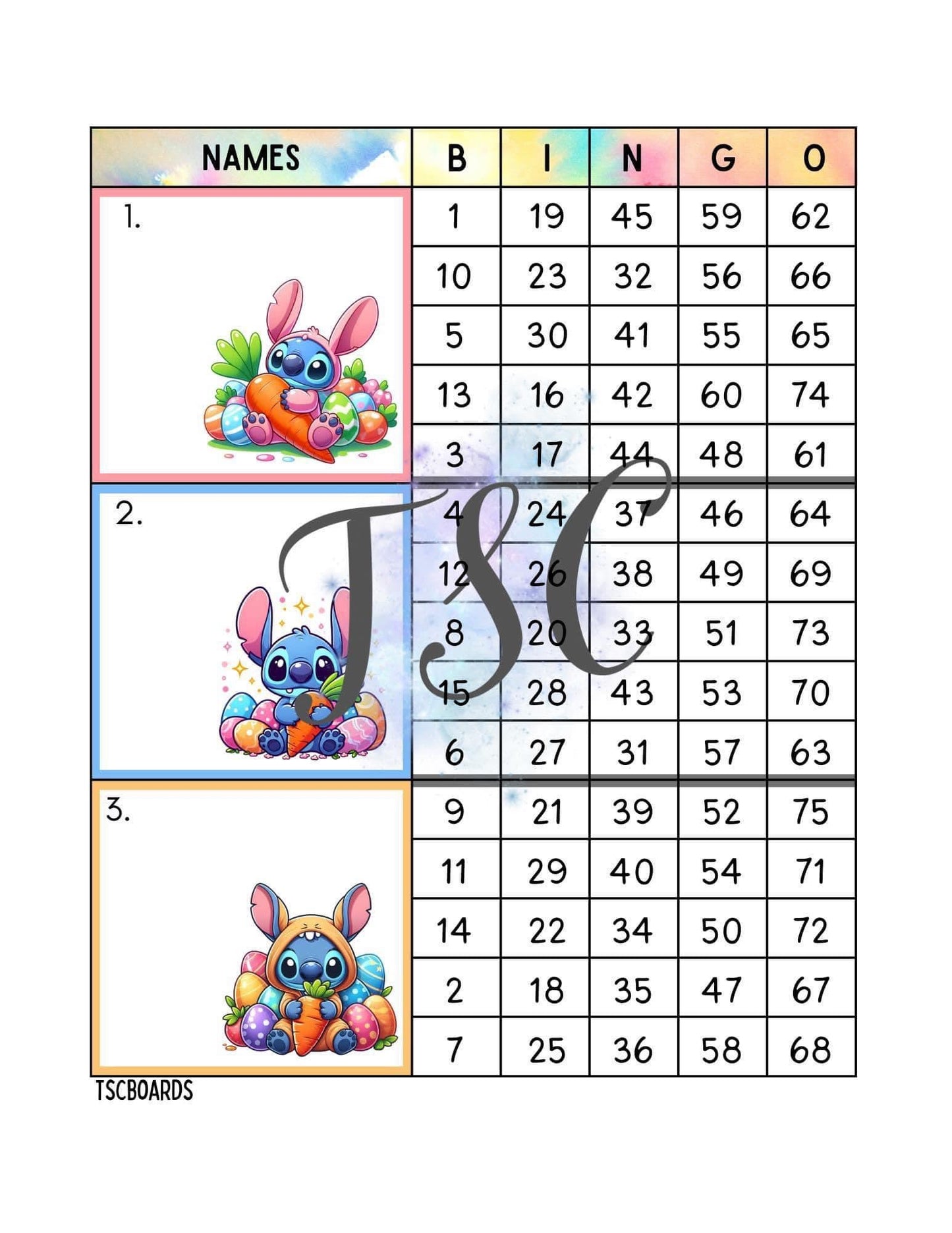 Easter Stitch Mega Block Bingo Board 1-75 Ball