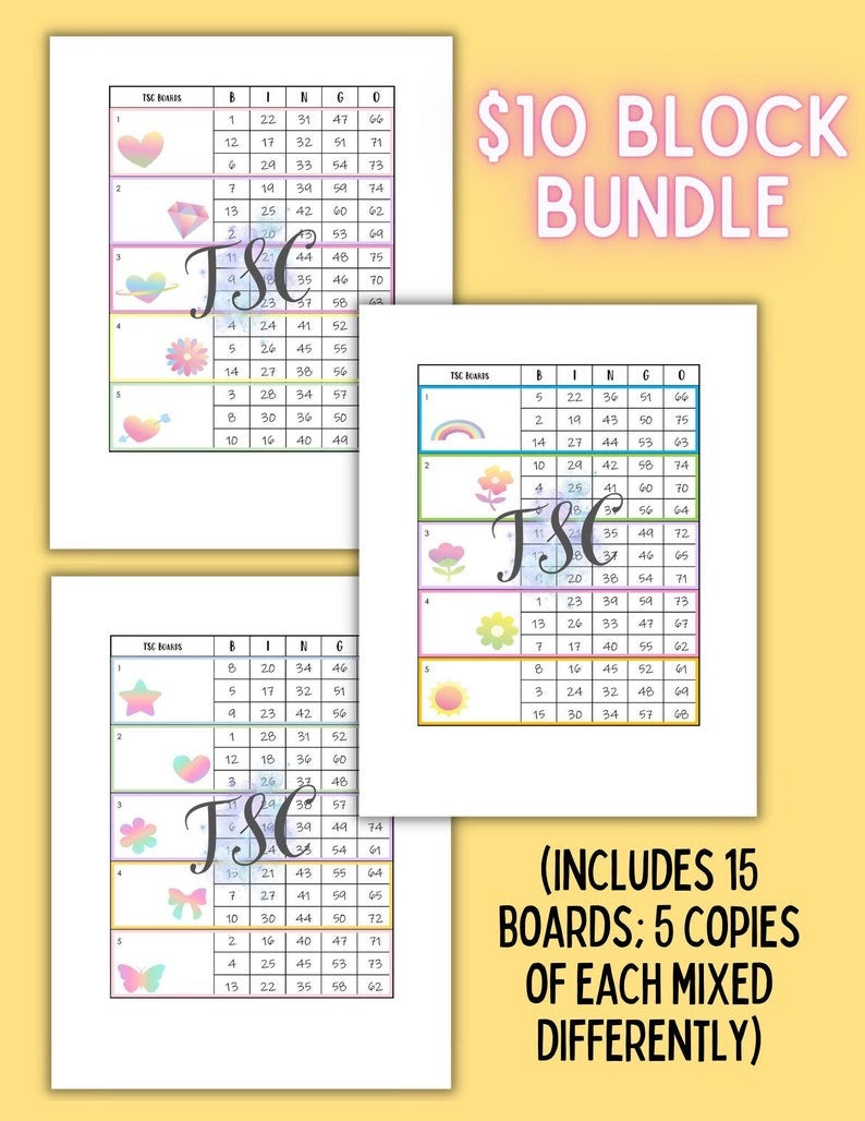 Block Bundle 15 Bingo Boards 1-75 Ball