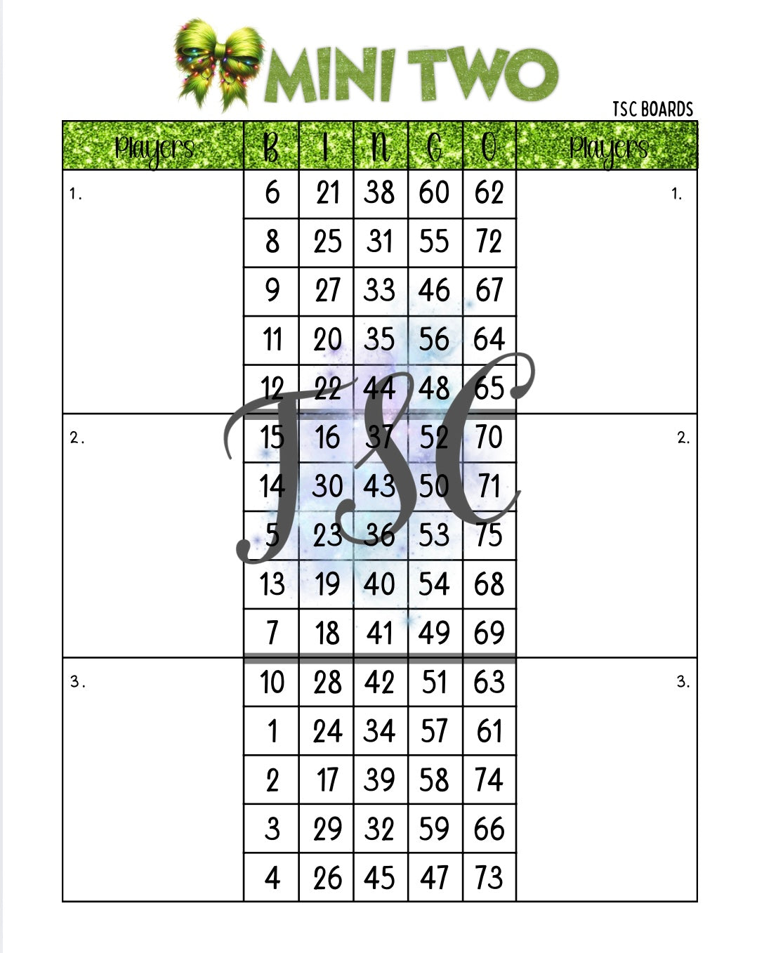 Merry Grinchmas Mini 2 Double Mega Bingo Board 1-75 Ball