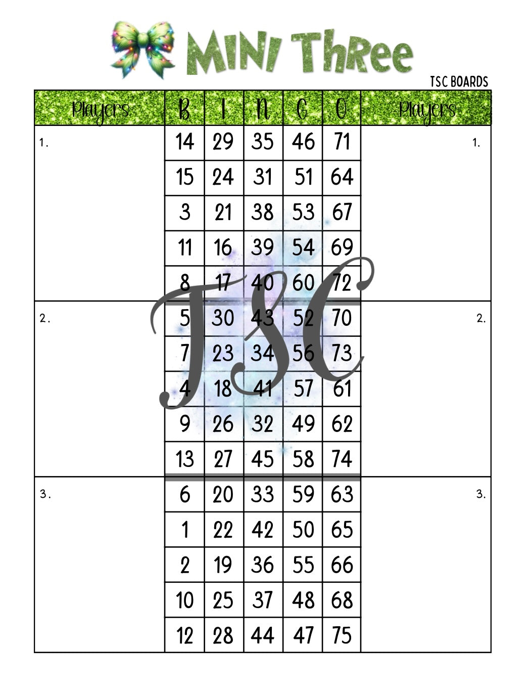 Merry Grinchmas Mini 3 Double Mega Bingo Board 1-75 Ball