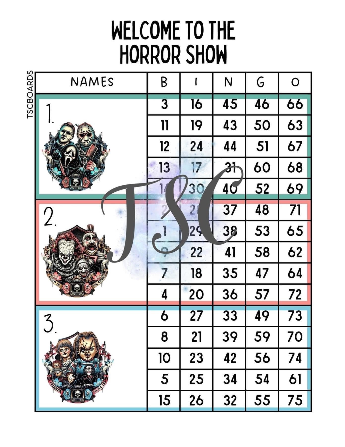 Welcome To The Horror Show Mega Block Bingo Board 1-75 Ball