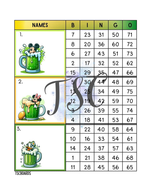 Mickey’s Green Beer Mega Block Bingo Board 1-75 Ball