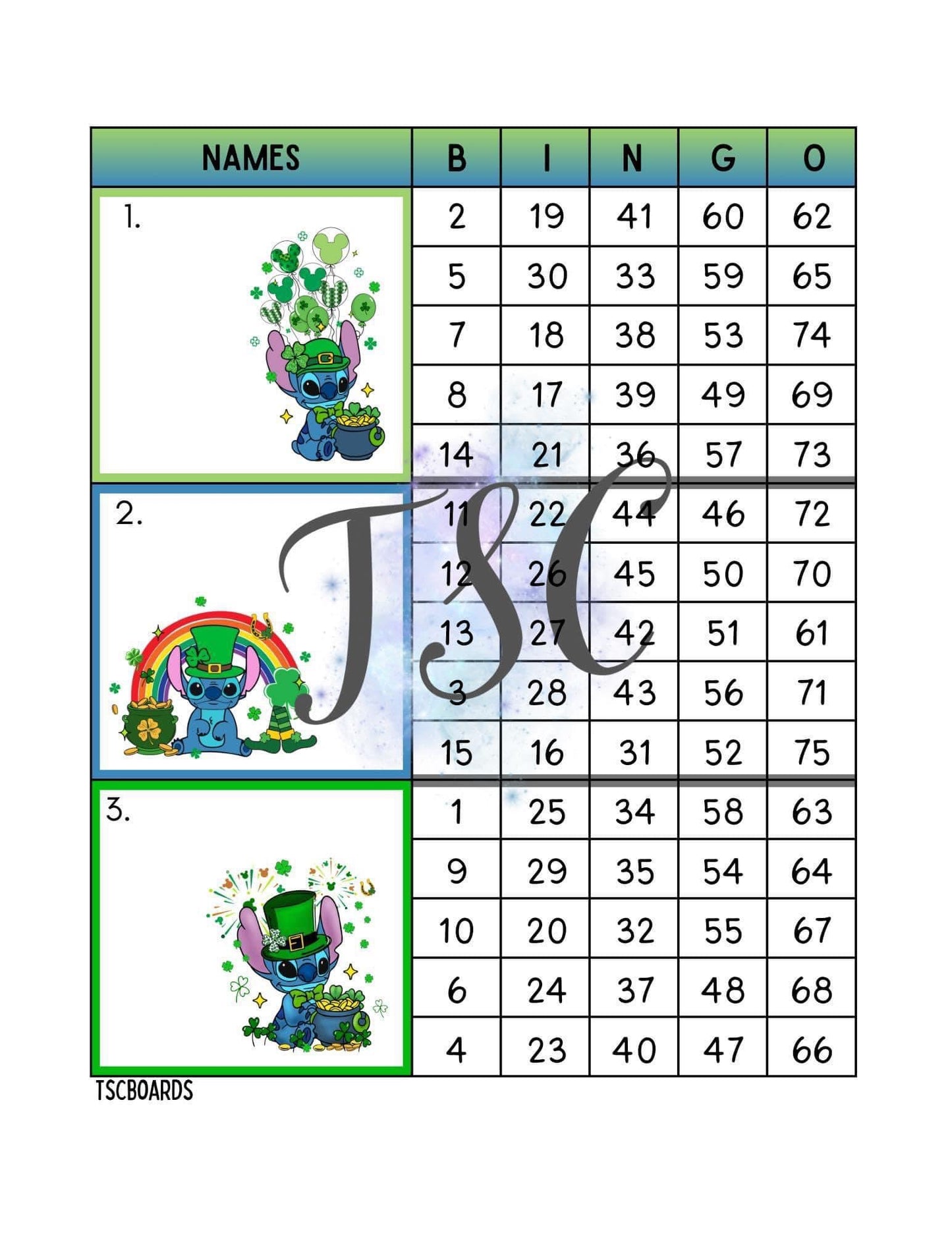 St Paddy’s Stitch Mega Block Bingo Board 1-75 Ball