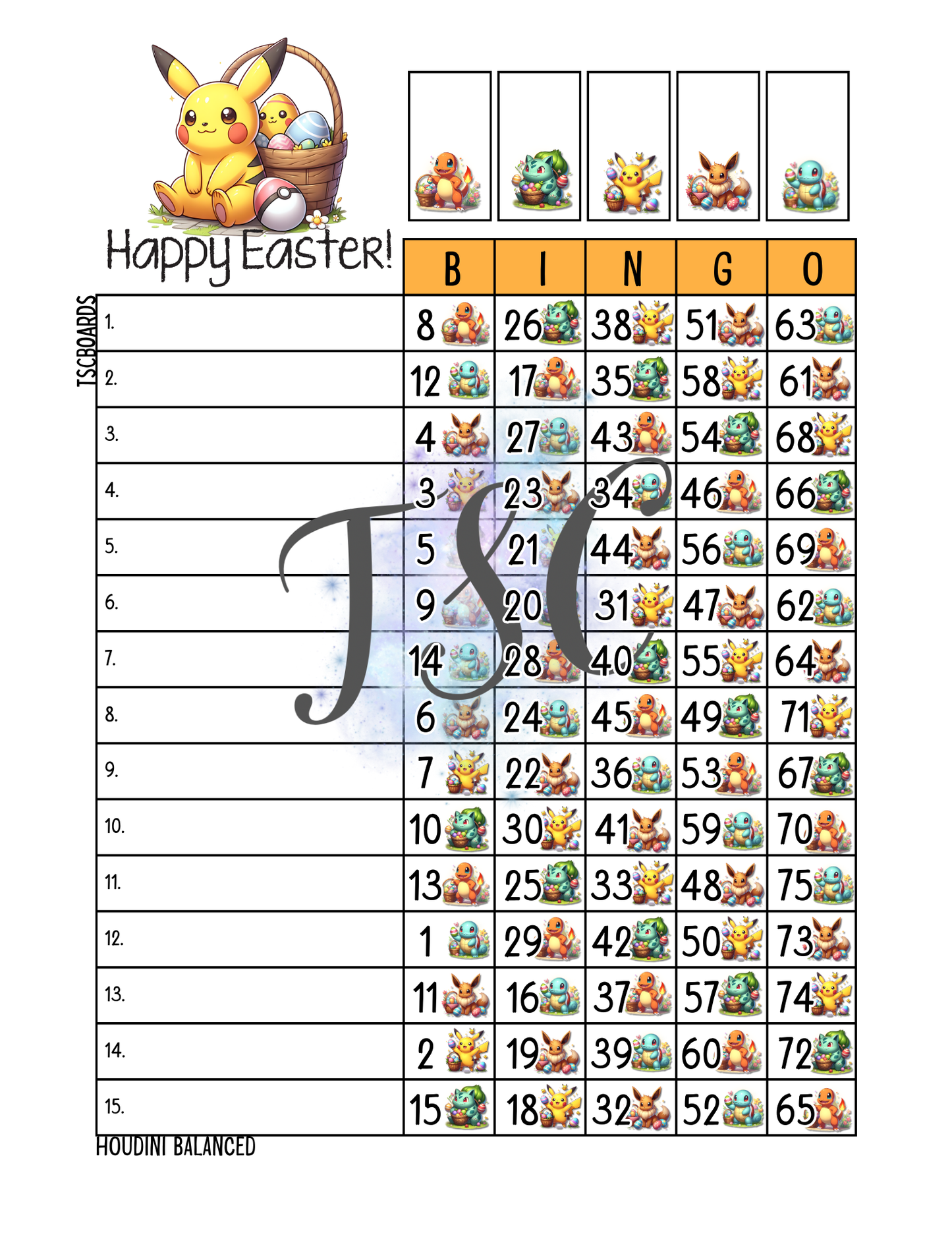 Happy Easter Bingo Board 1-75 Ball