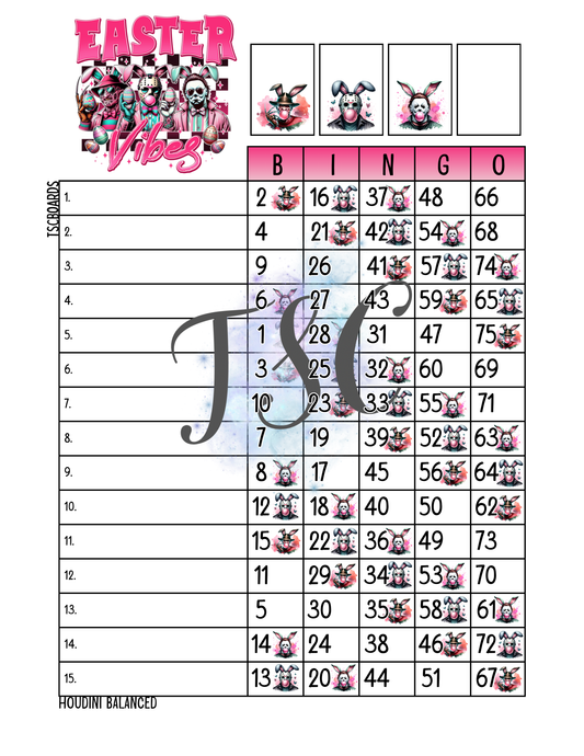 Horror Easter Vibes Bingo Board 1-75 Ball