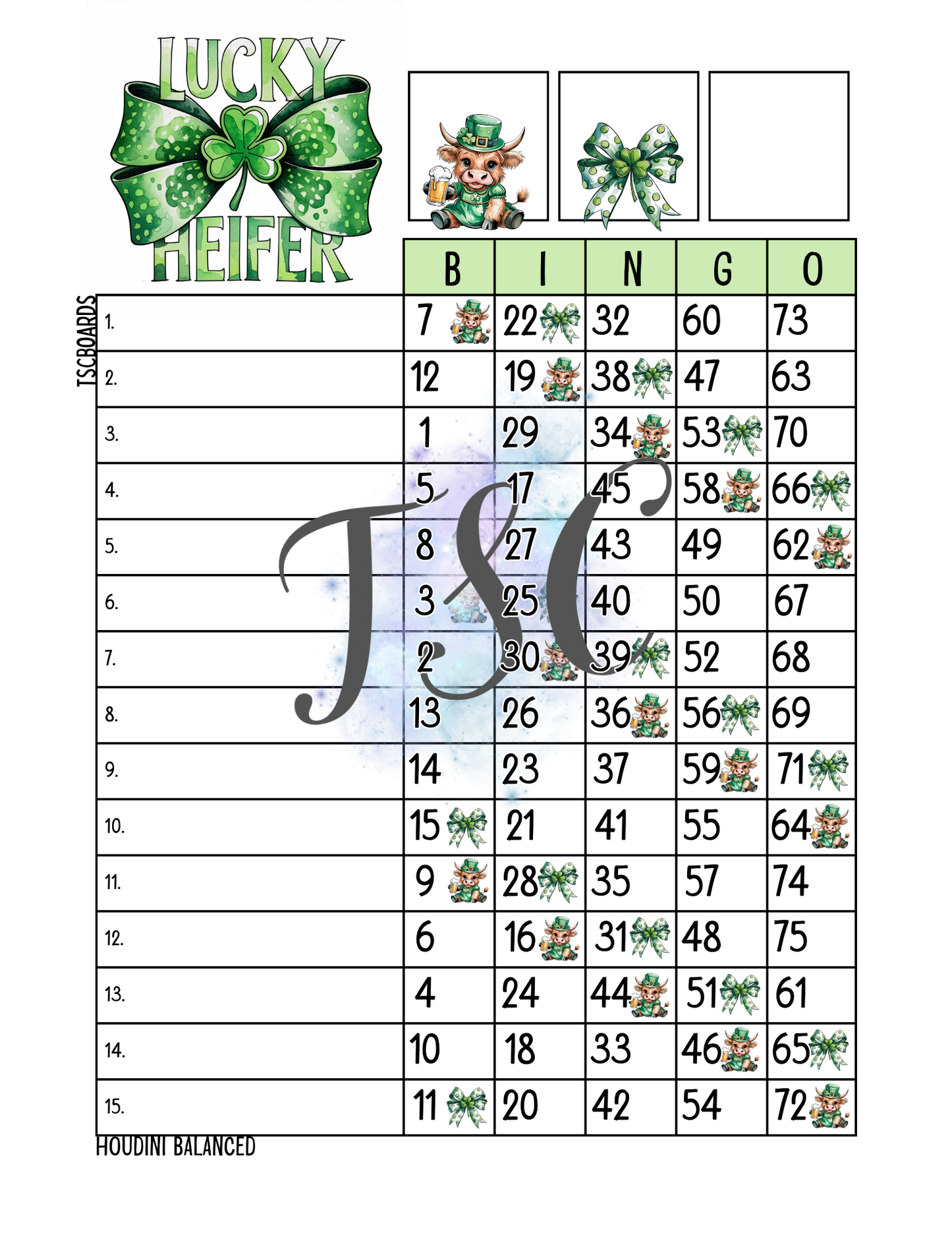Lucky Heifer Bingo Board 1-75 Ball