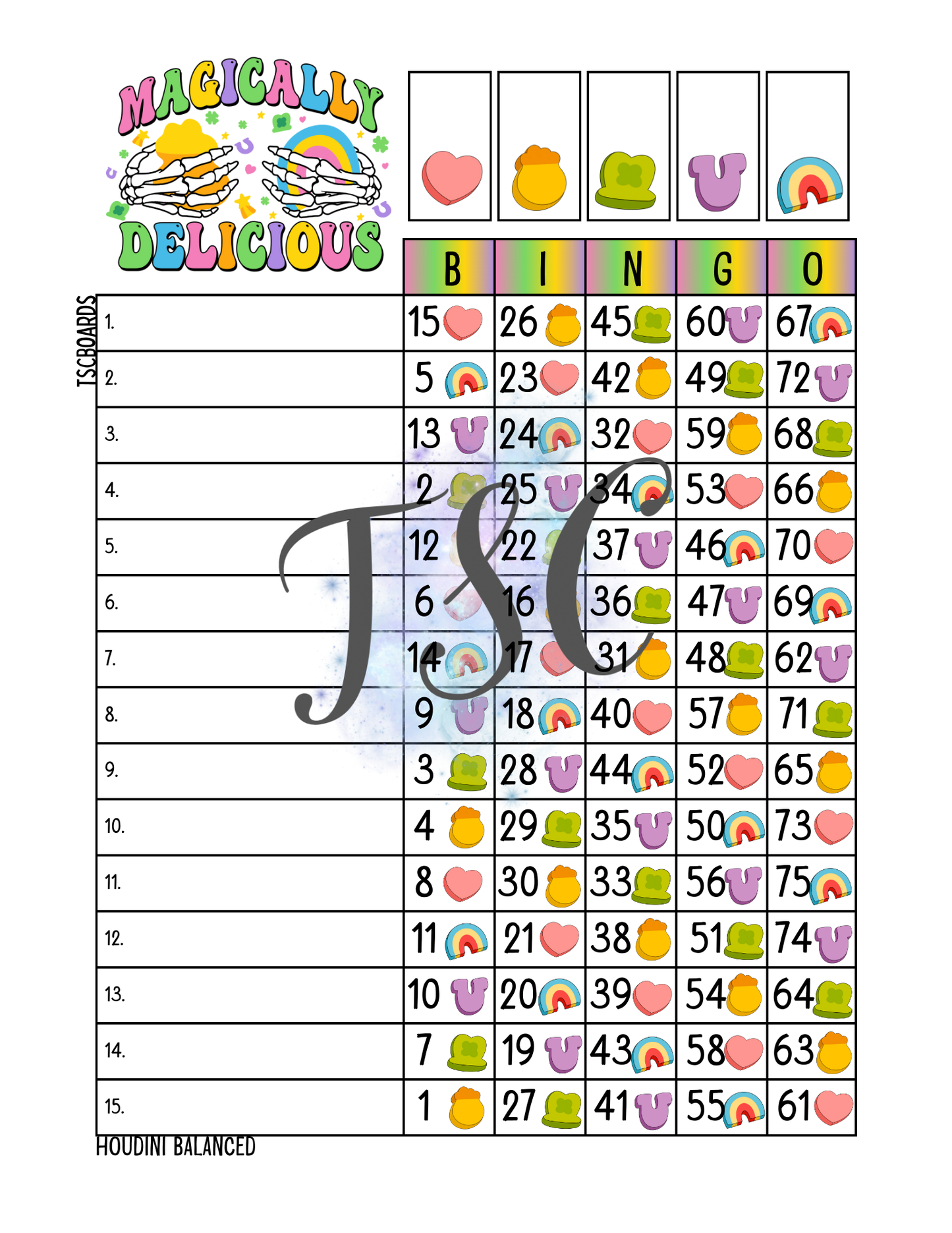 Magically Delicious Bingo Board 1-75 Ball