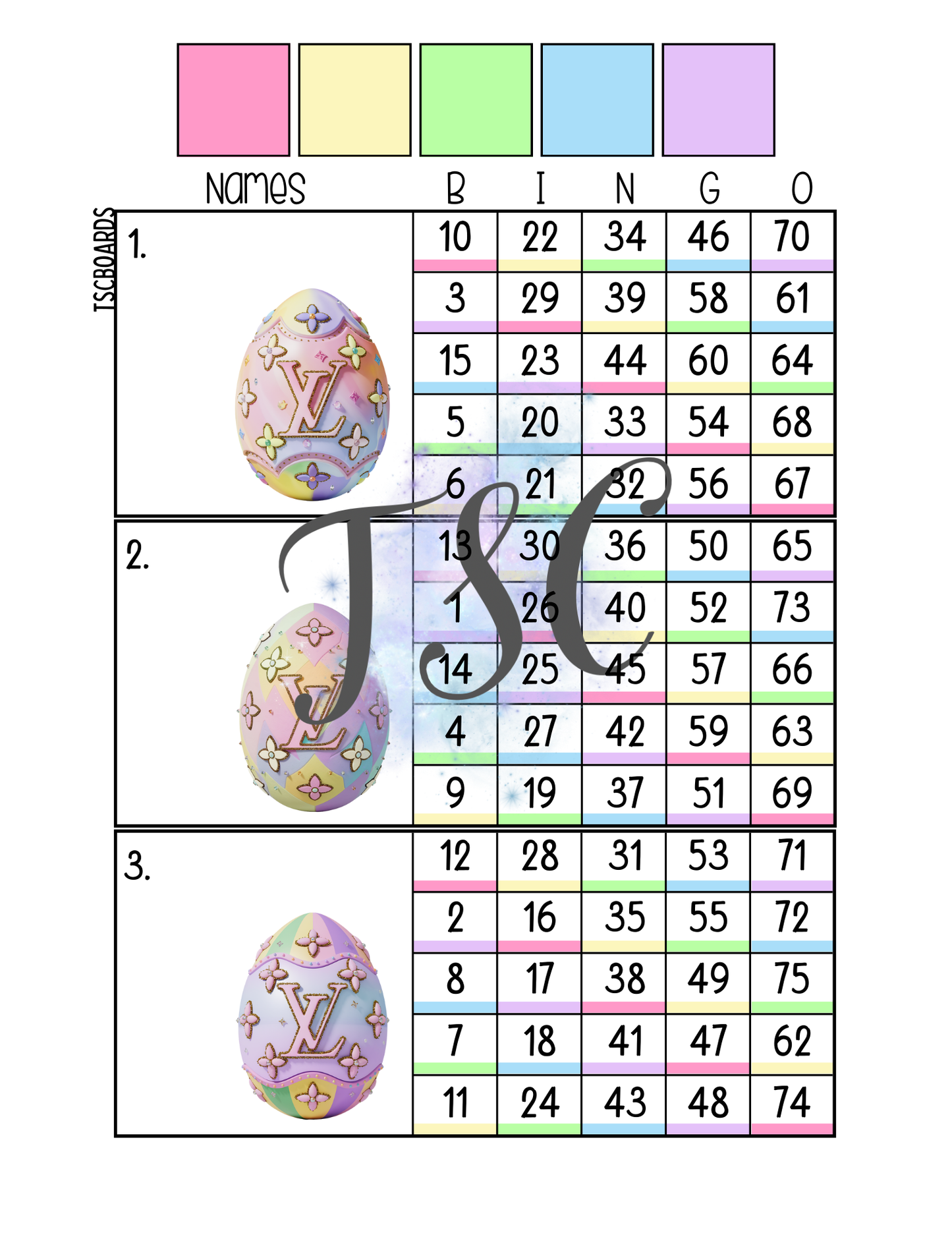 Designer Easter Egg Main Block Bingo Board 1-75 Ball