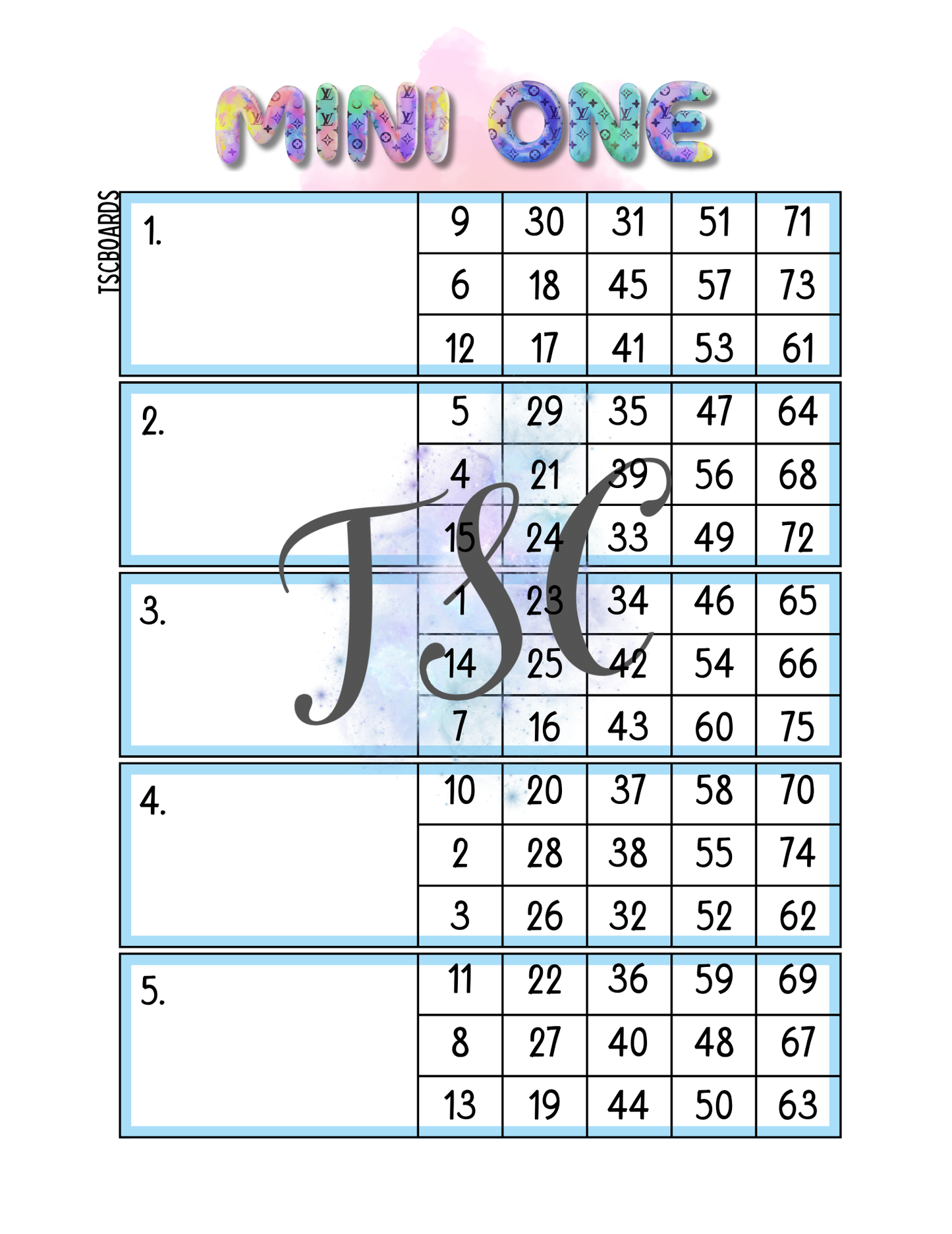 Designer Easter Egg Main Block Bingo Board 1-75 Ball