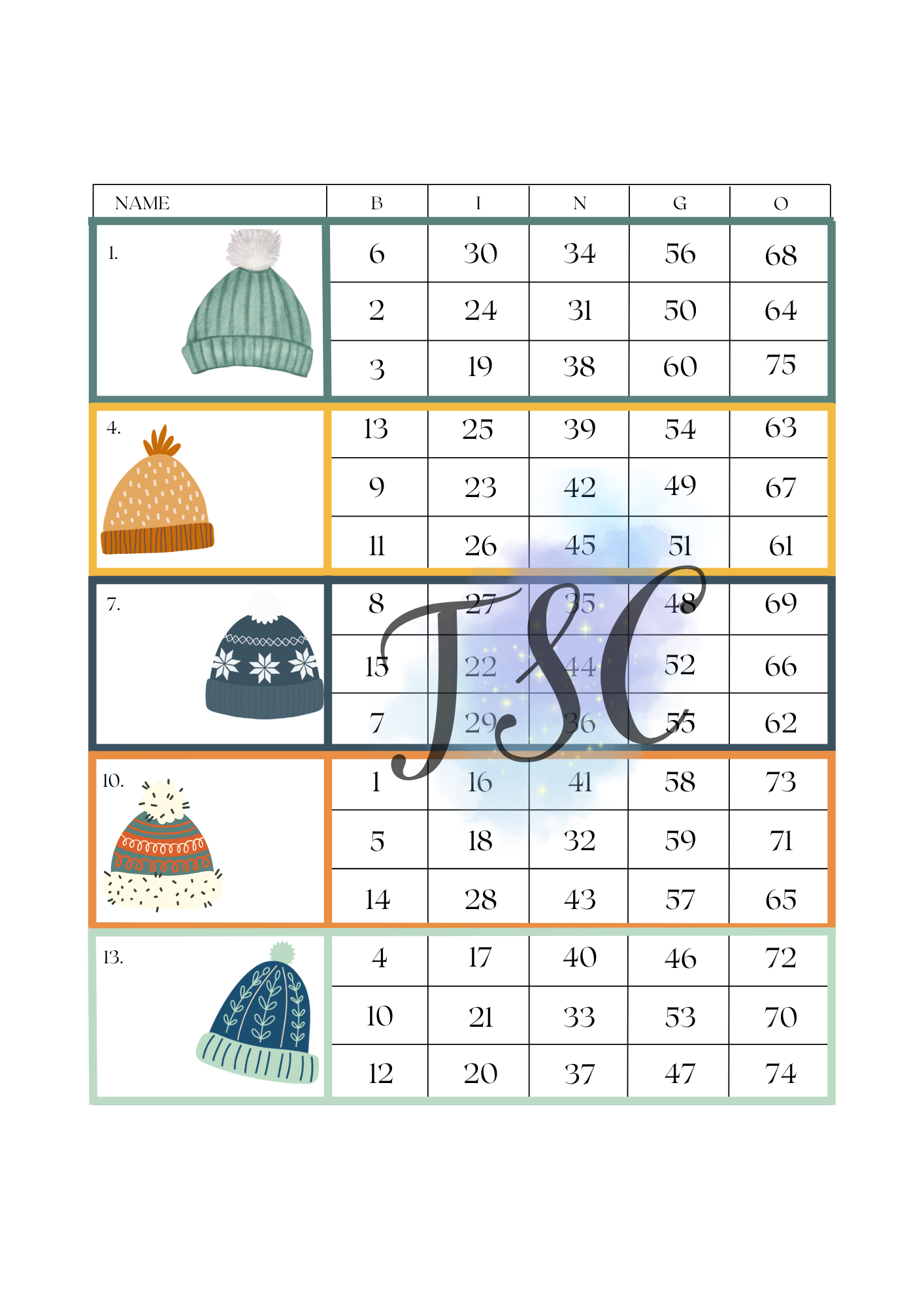 Snow Hats Blocks 1-75 Ball