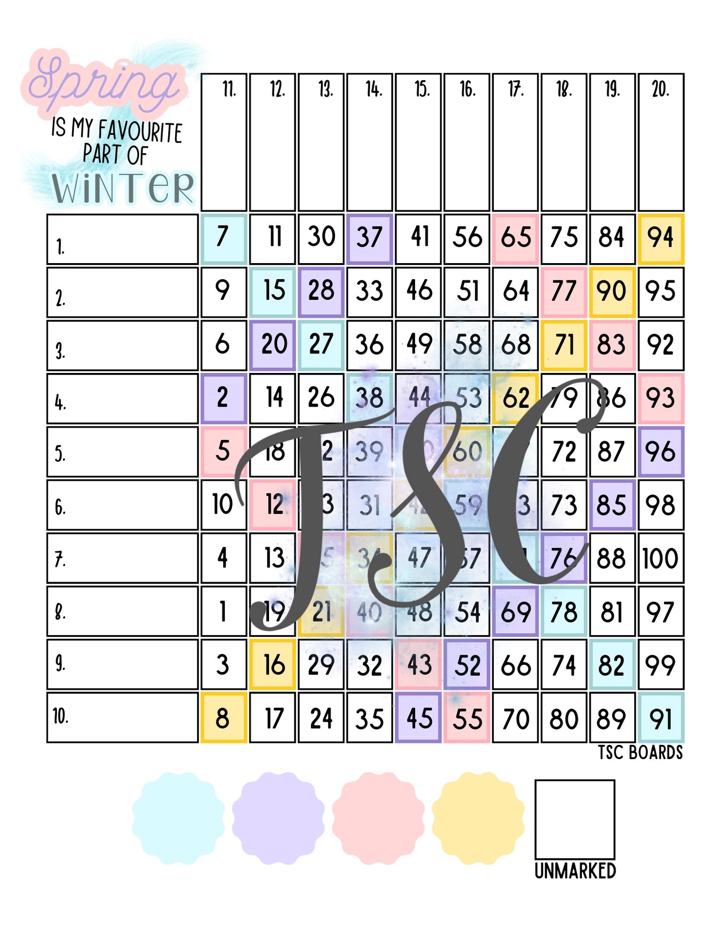 Spring Is my Favourite Part of Winter Grid 1-100 Ball