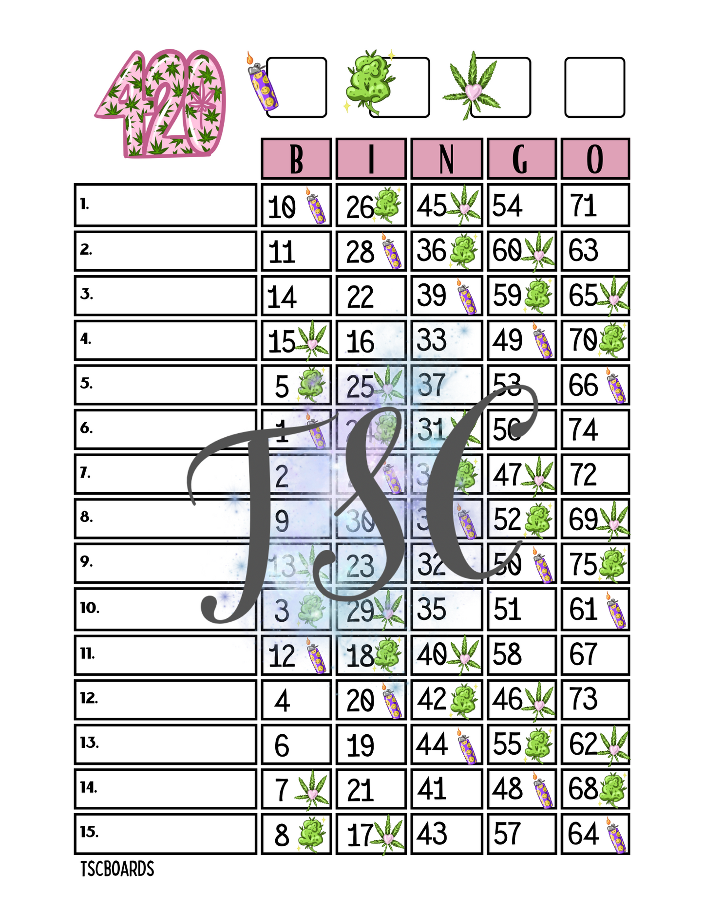 420 1-75 Ball Bingo Board