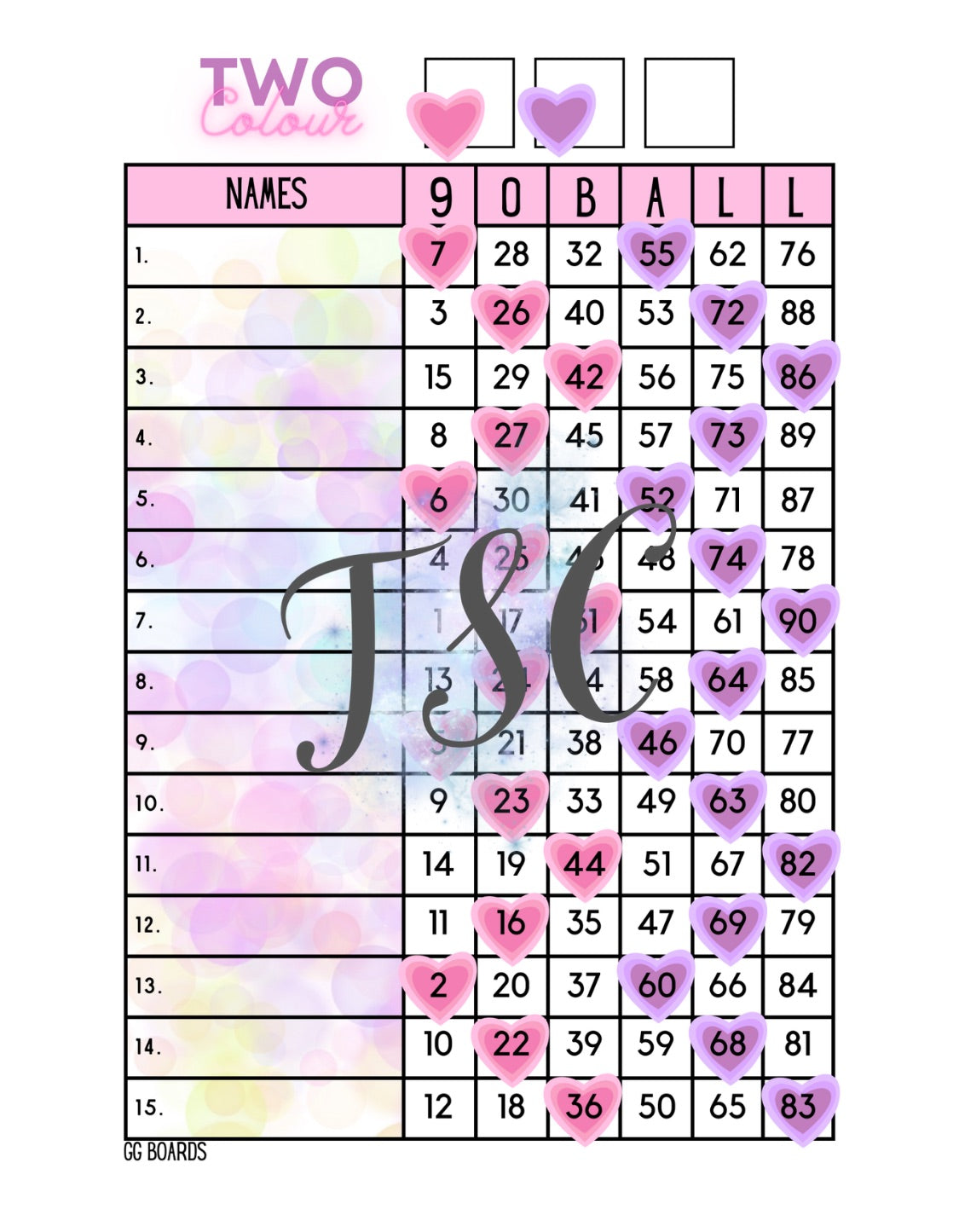 Two Colour Heart 1-90 Mixed