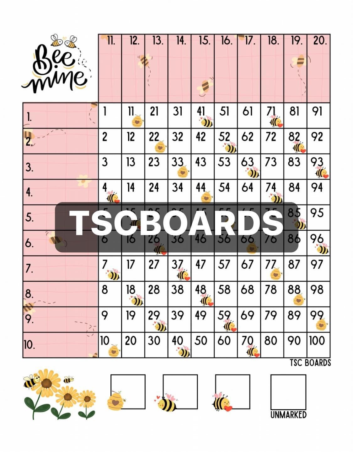 Bee Mine Grid 1-100 Straight