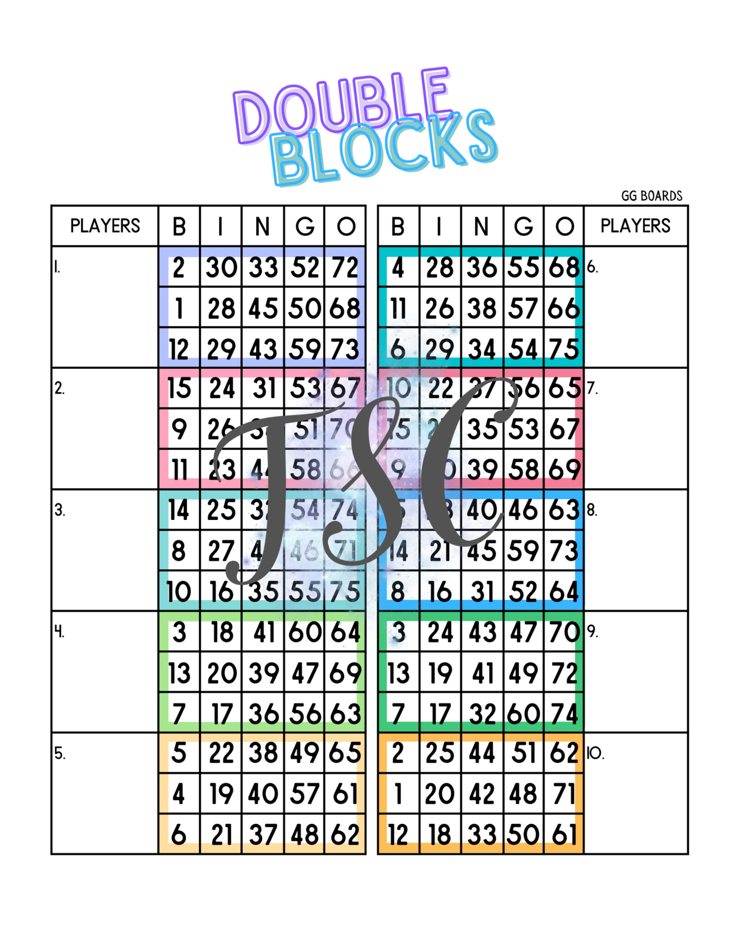 Double Blocks Bingo 1-75 Mixed