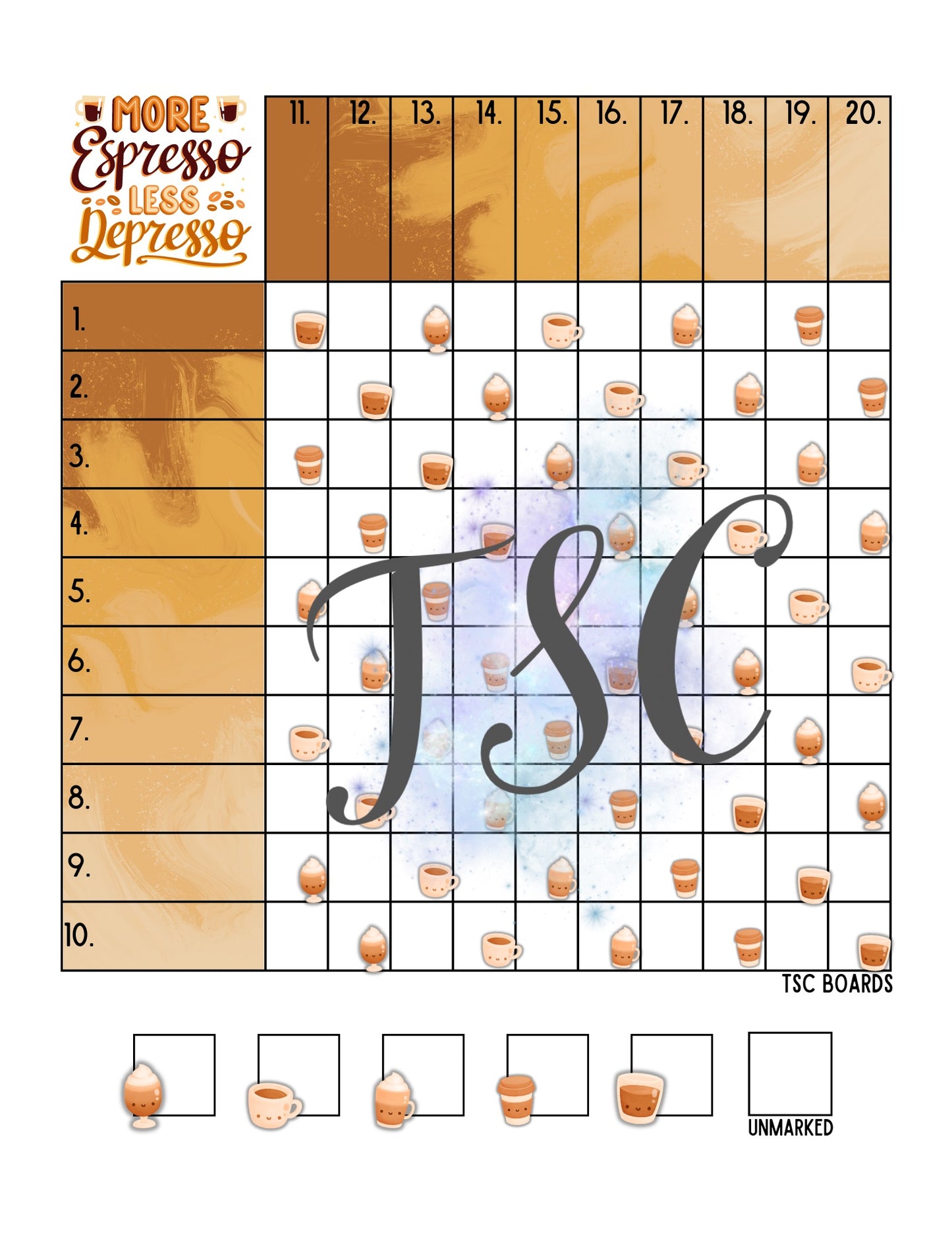 More Espresso Less Depresso Grid 1-100 Ball