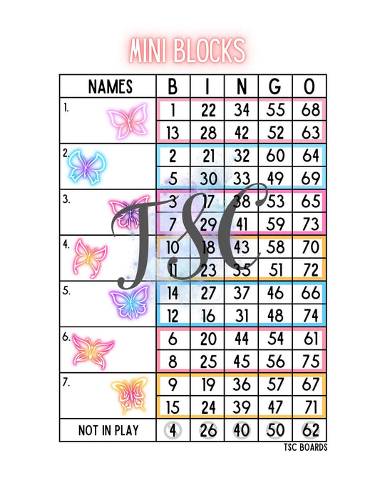 Neon Butterfly Mini Blocks 1-75 Mixed