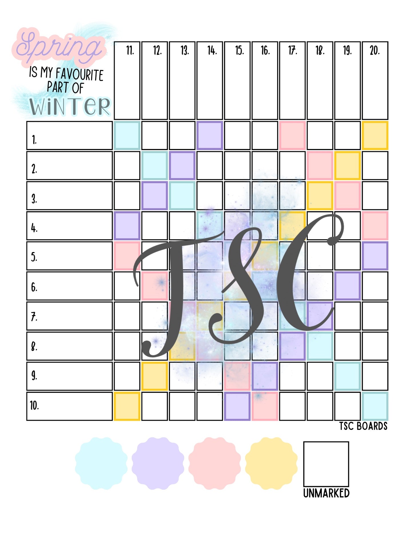 Spring Is my Favourite Part of Winter Grid 1-100 Ball