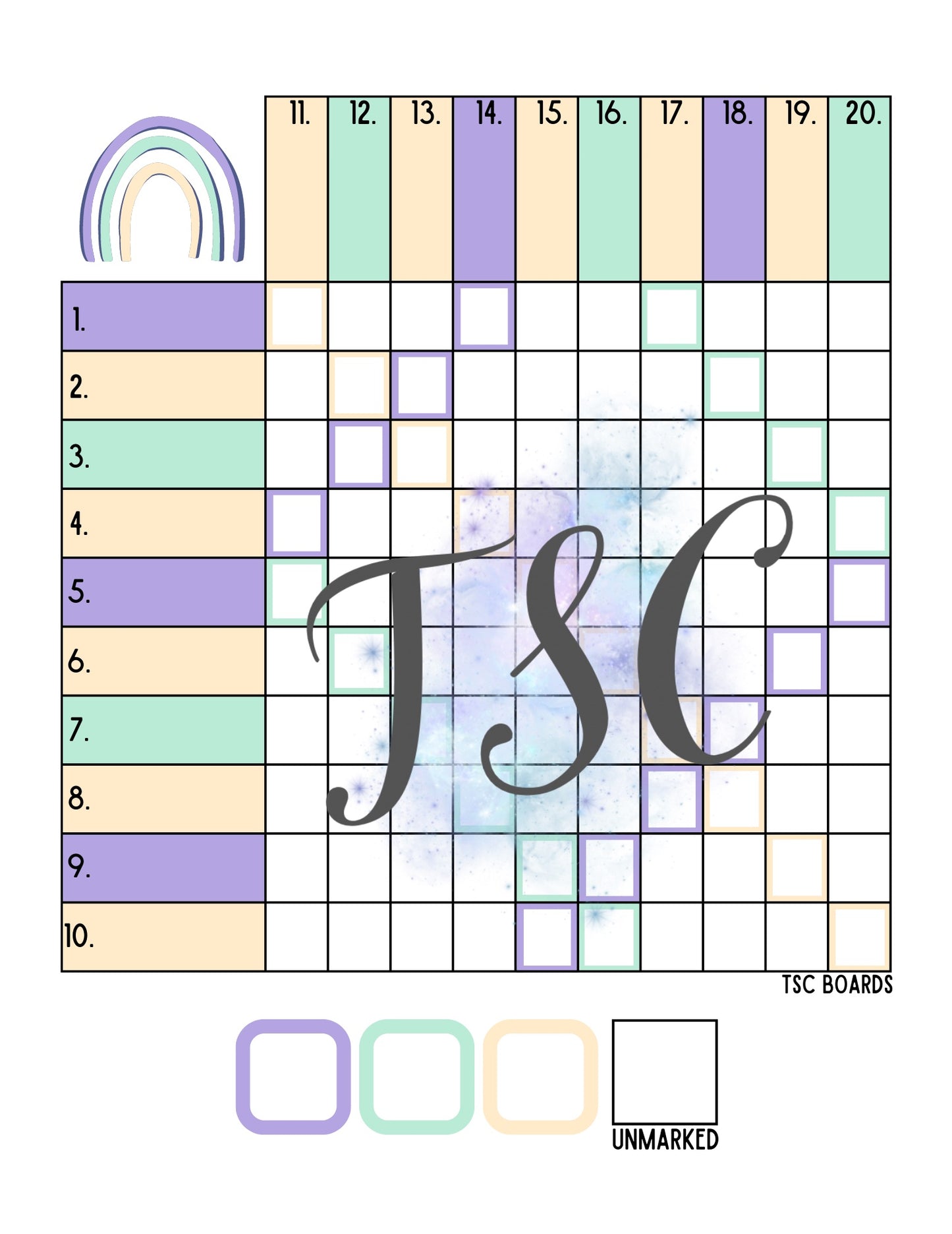 3 Colour Rainbow Grid 1-100 Ball