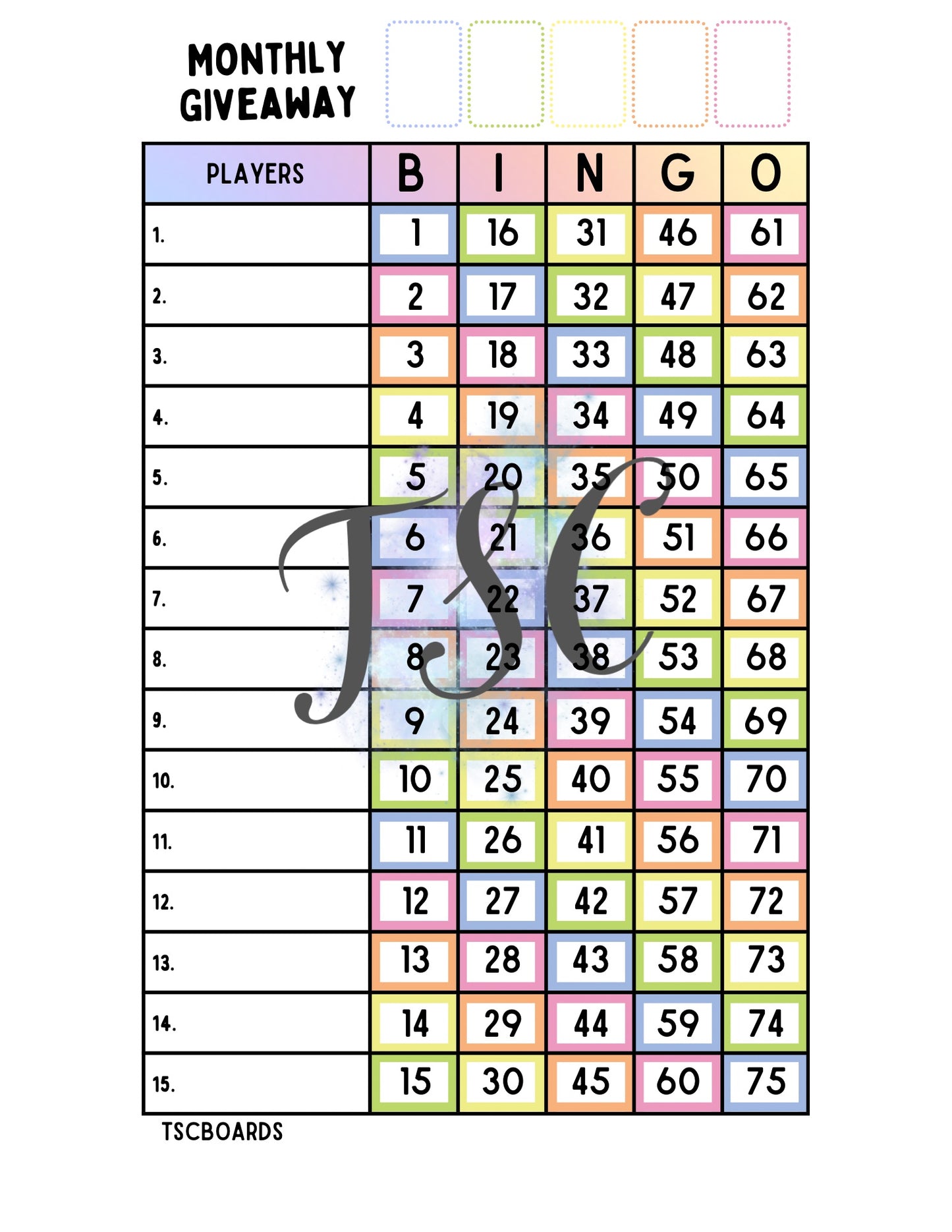 Monthly Giveaway Rainbow Board 1-75 Ball