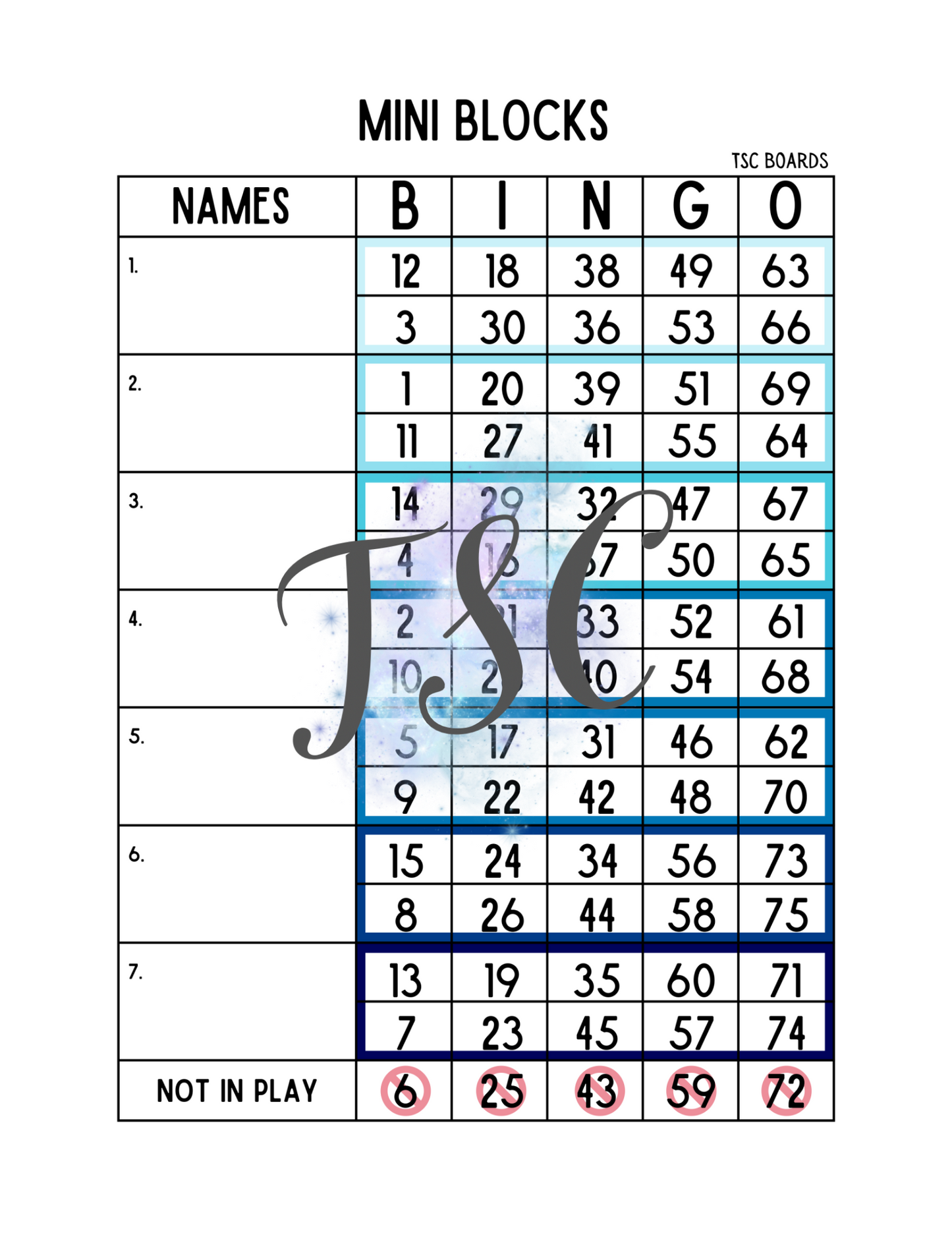 Mini Bingo Block 1-75 Mixed