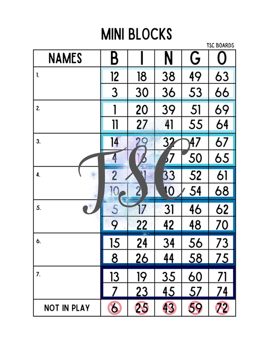 Mini Bingo Block 1-75 Mixed