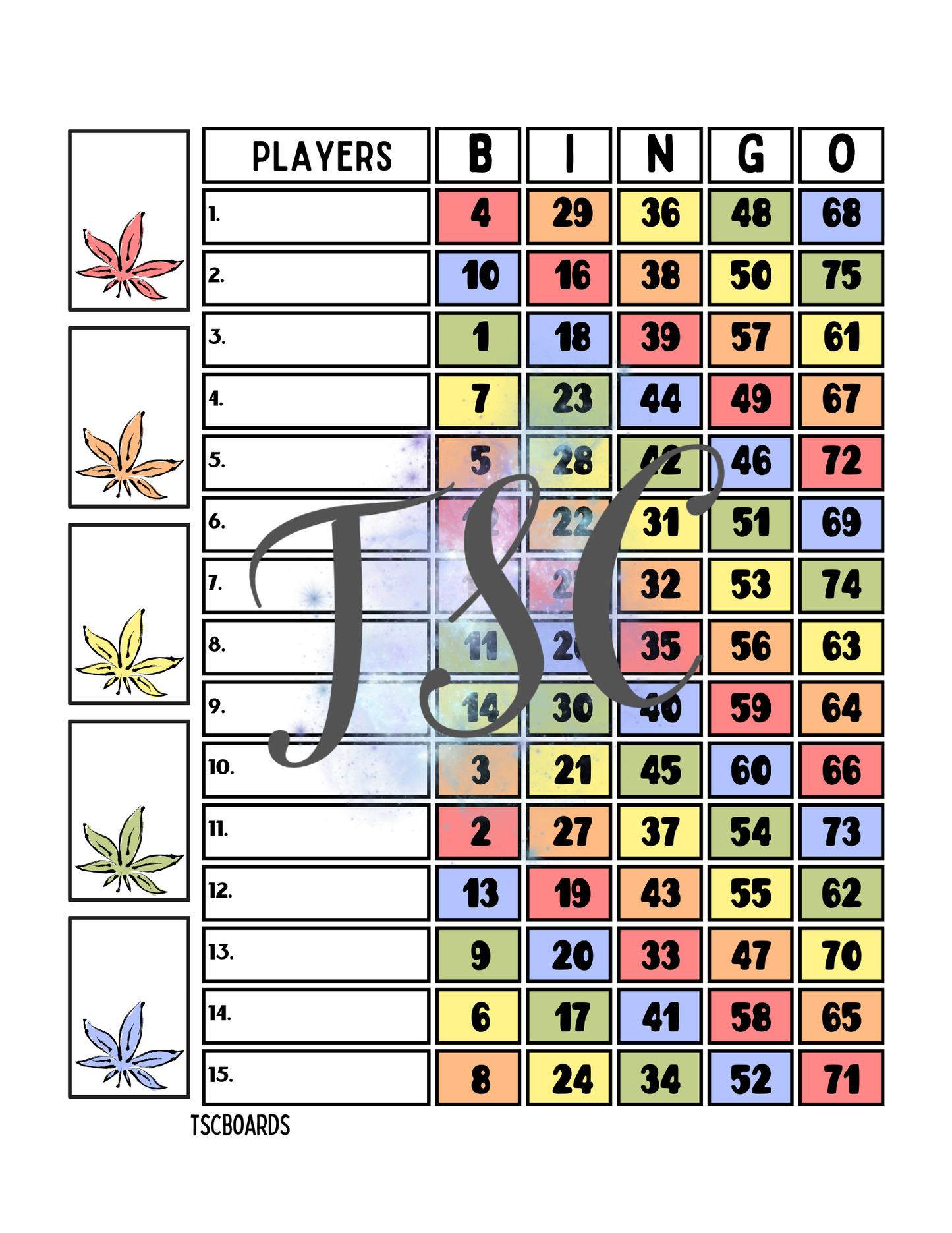 Rainbow 420 1-75 Ball Bingo Board