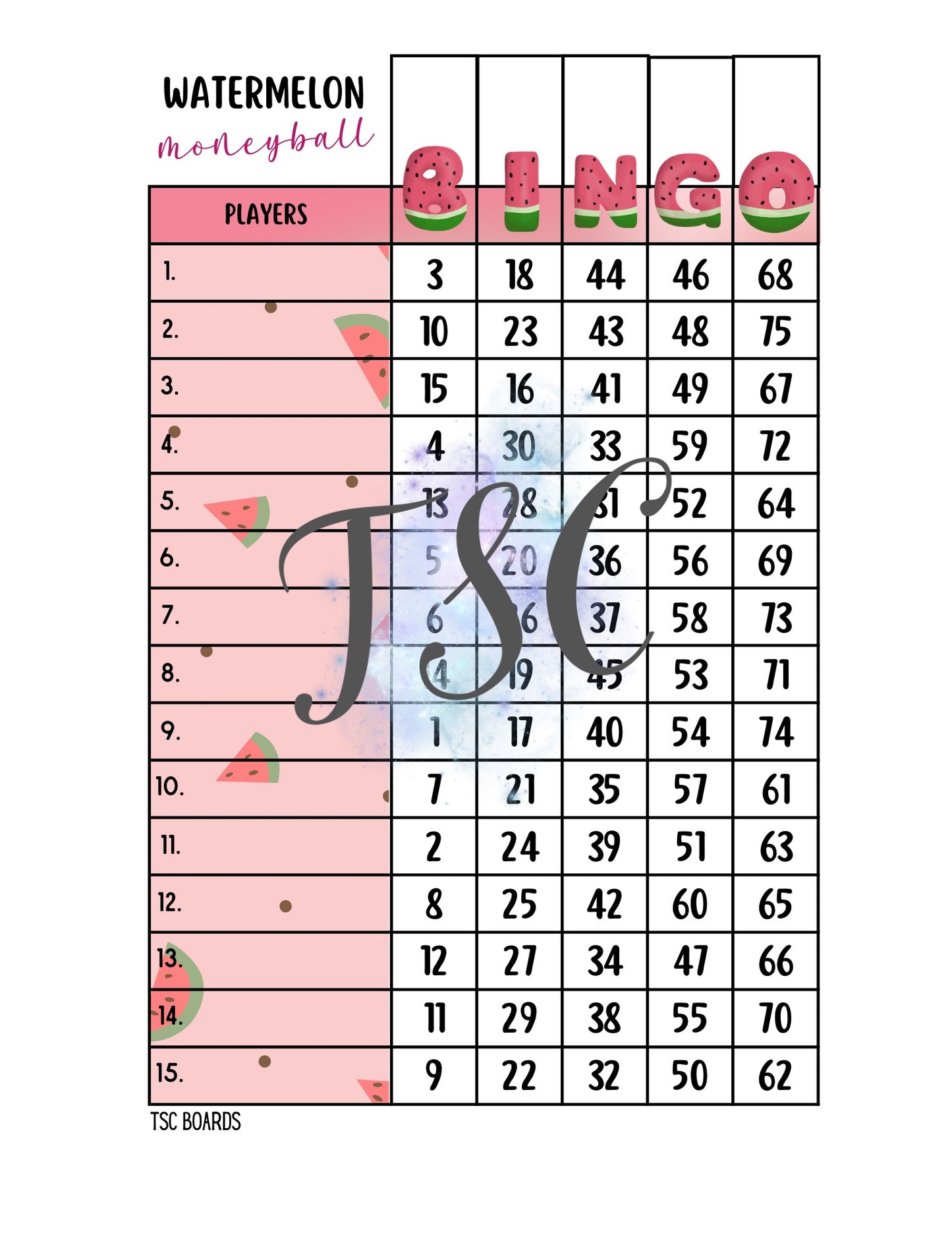 Watermelon Moneyball Board 1-75