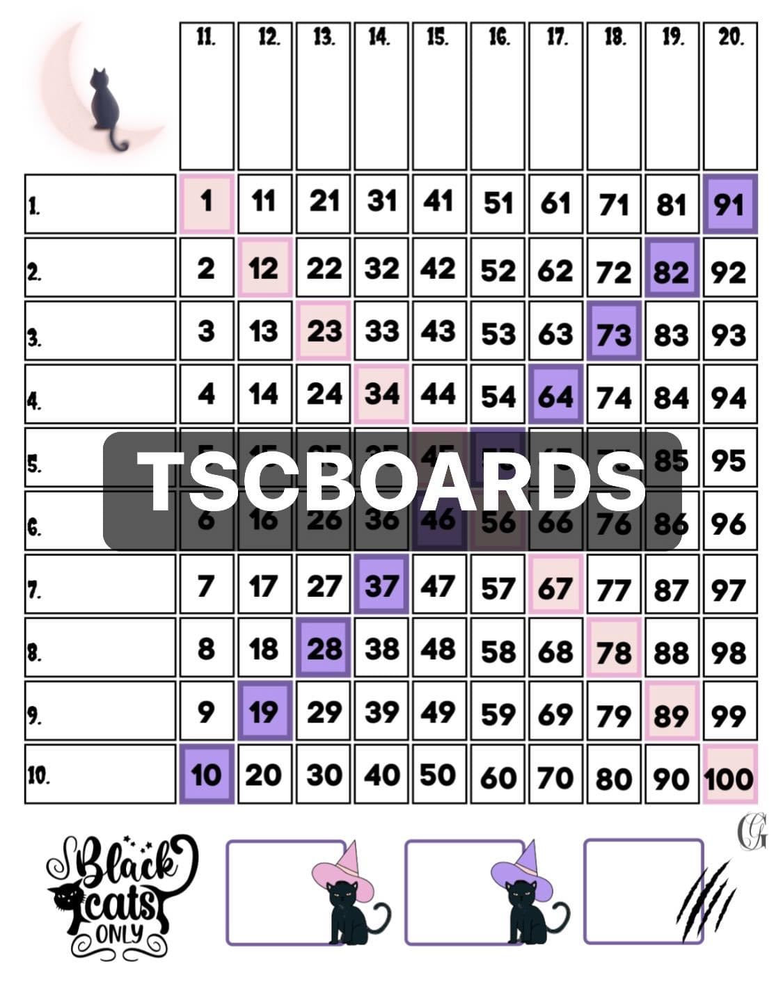 Black Cats Only Grid 1-100 Straight