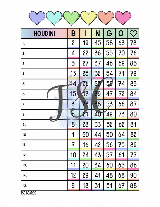 Houdini Rainbow Bingo Board 1-90 Ball