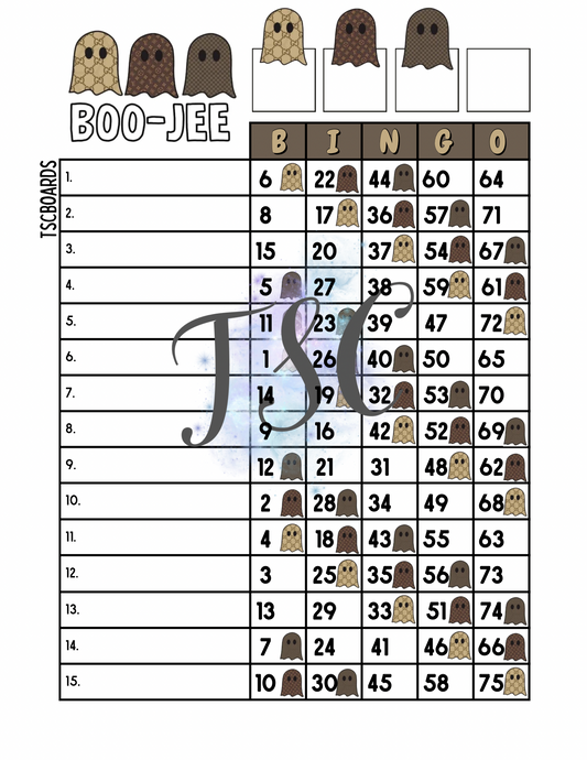 Boo-Jee Bingo Board 1-75 Ball 1-15 Line