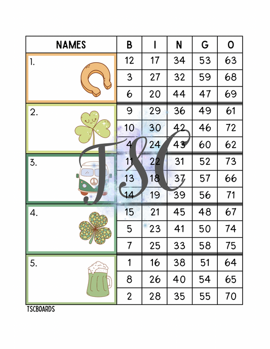St Patricks Day Block Bingo Board 1-75 Ball