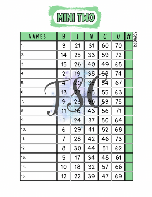 Line Mini 2 Bingo Board 1-75 Ball