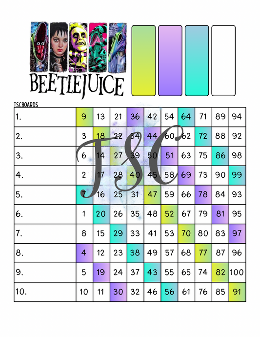 Beetlejuice Bingo Board 1-100 Ball