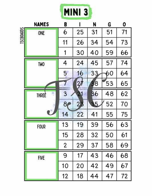 Block Mini 3 Bingo Board 1-75 Ball