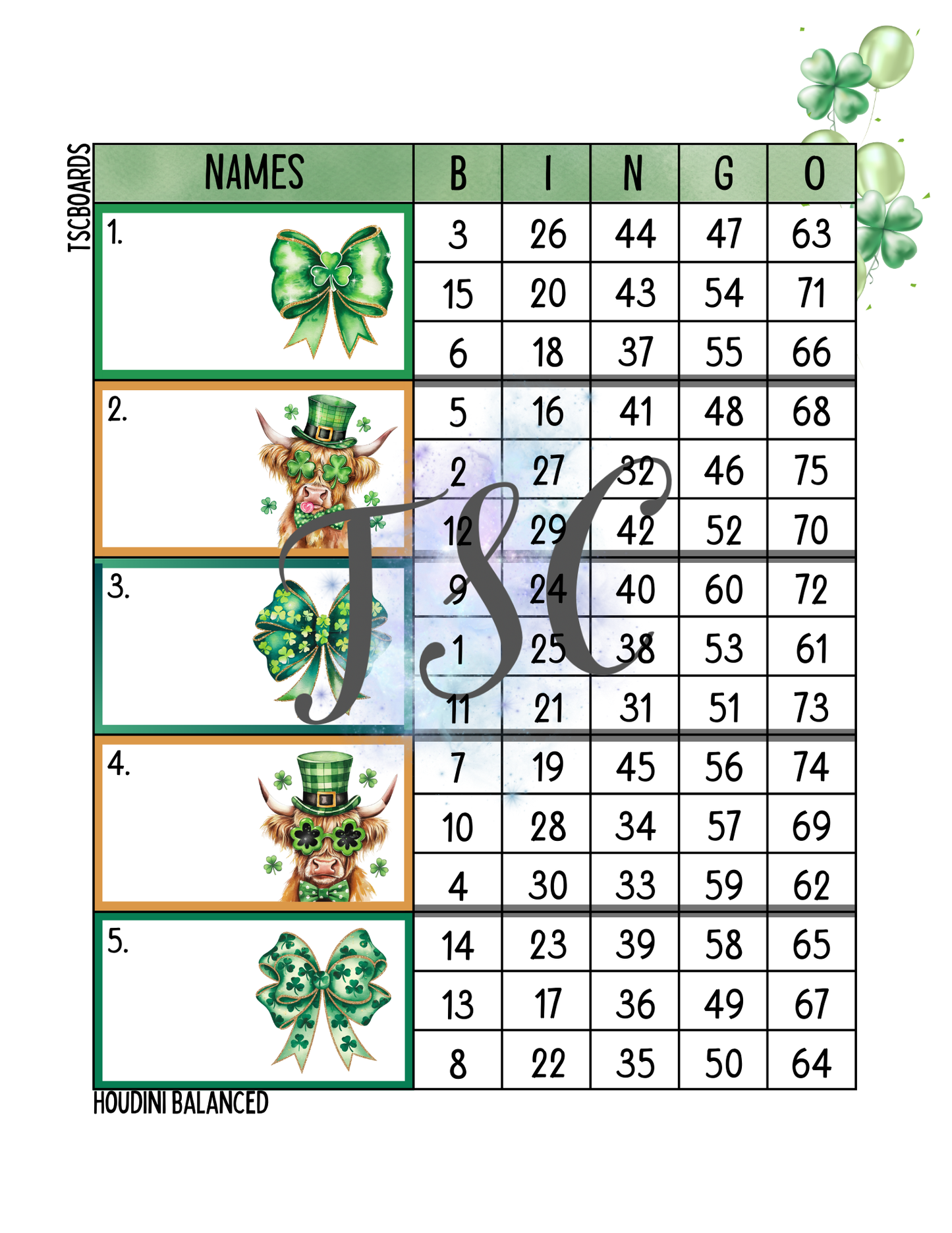St Patrick’s Day Cow Block Bingo Board