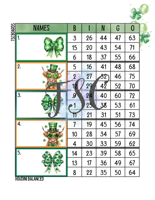 St Patrick’s Day Cow Block Bingo Board