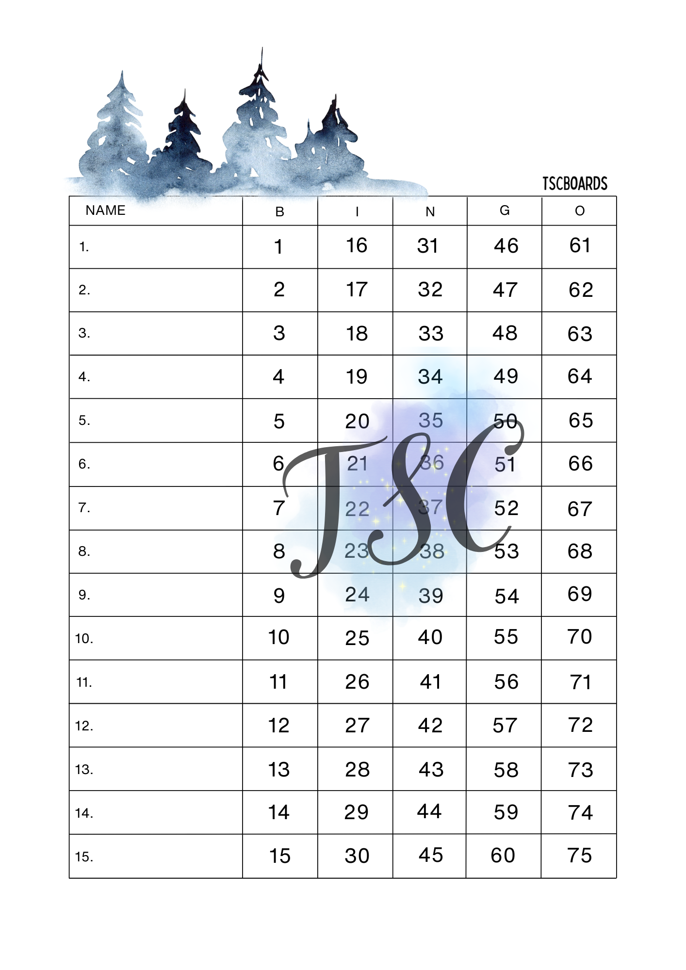 Blue Trees Winter 1-75 Ball