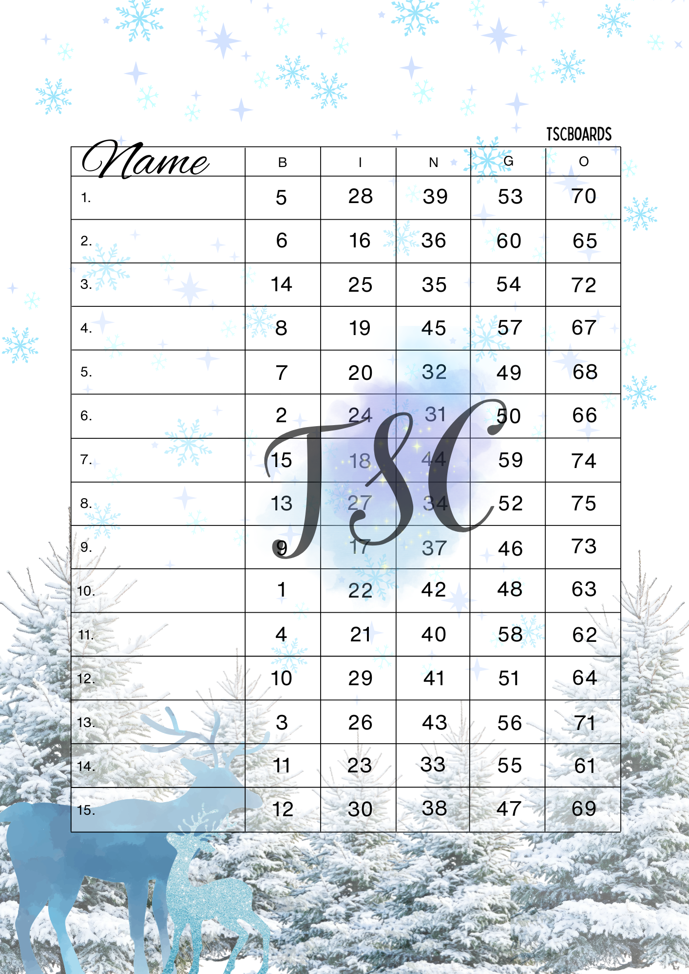 Christmas Bundle BLUE 10 Mixed Bingo Boards 1-75 Ball