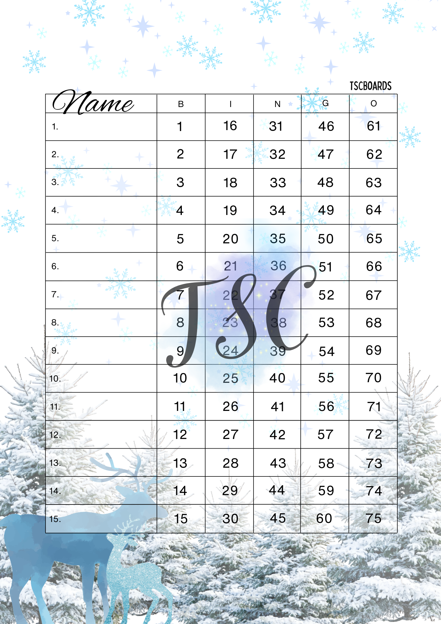 Christmas Bundle BLUE 10 Mixed Bingo Boards 1-75 Ball