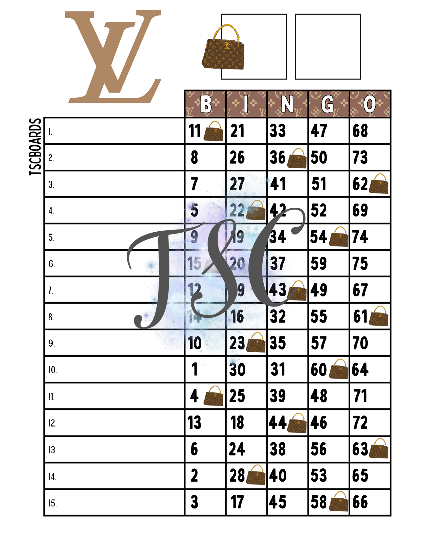 LV Bingo Board 1-75 Ball