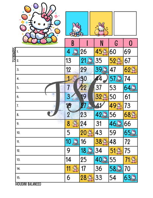 Hello Easter Bunny Bingo Board 1-75 Ball
