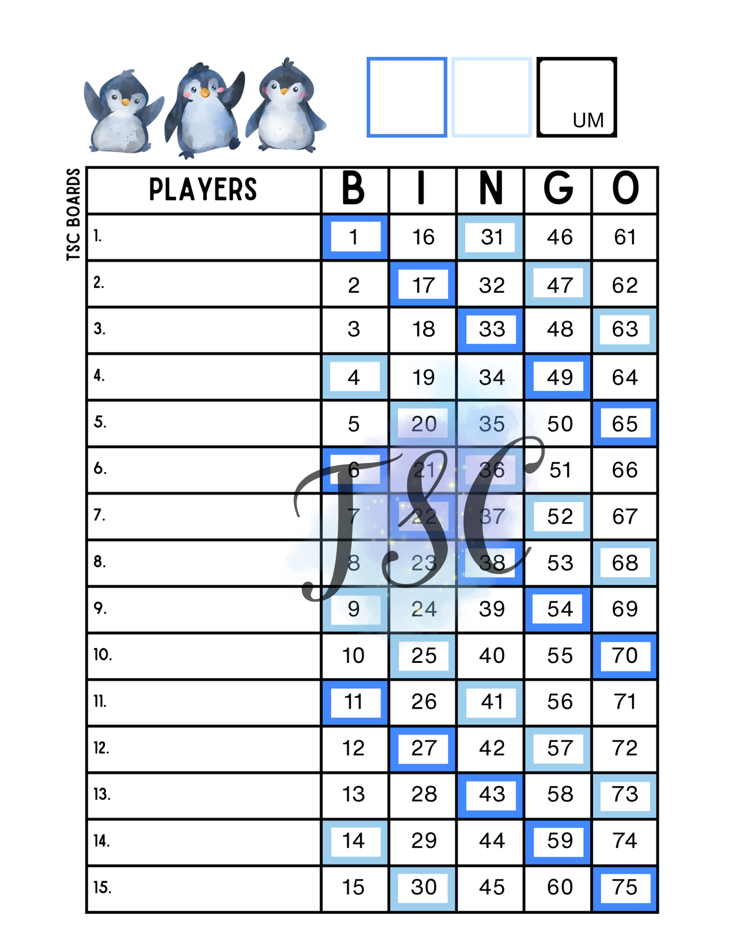 2 Colour Penguins Board 1-75 Ball