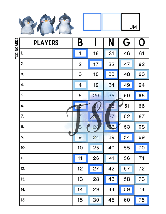 2 Colour Penguins Board 1-75 Ball