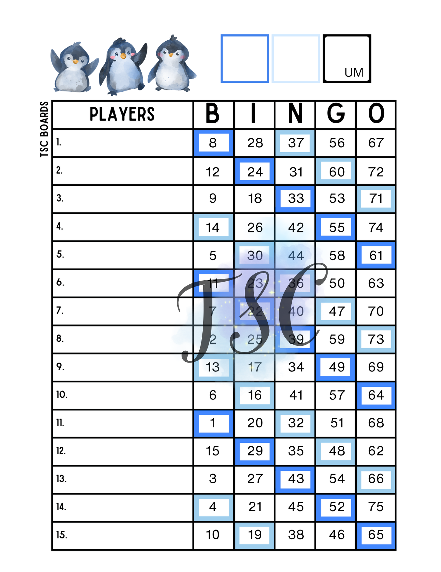 2 Colour Penguins Board 1-75 Ball