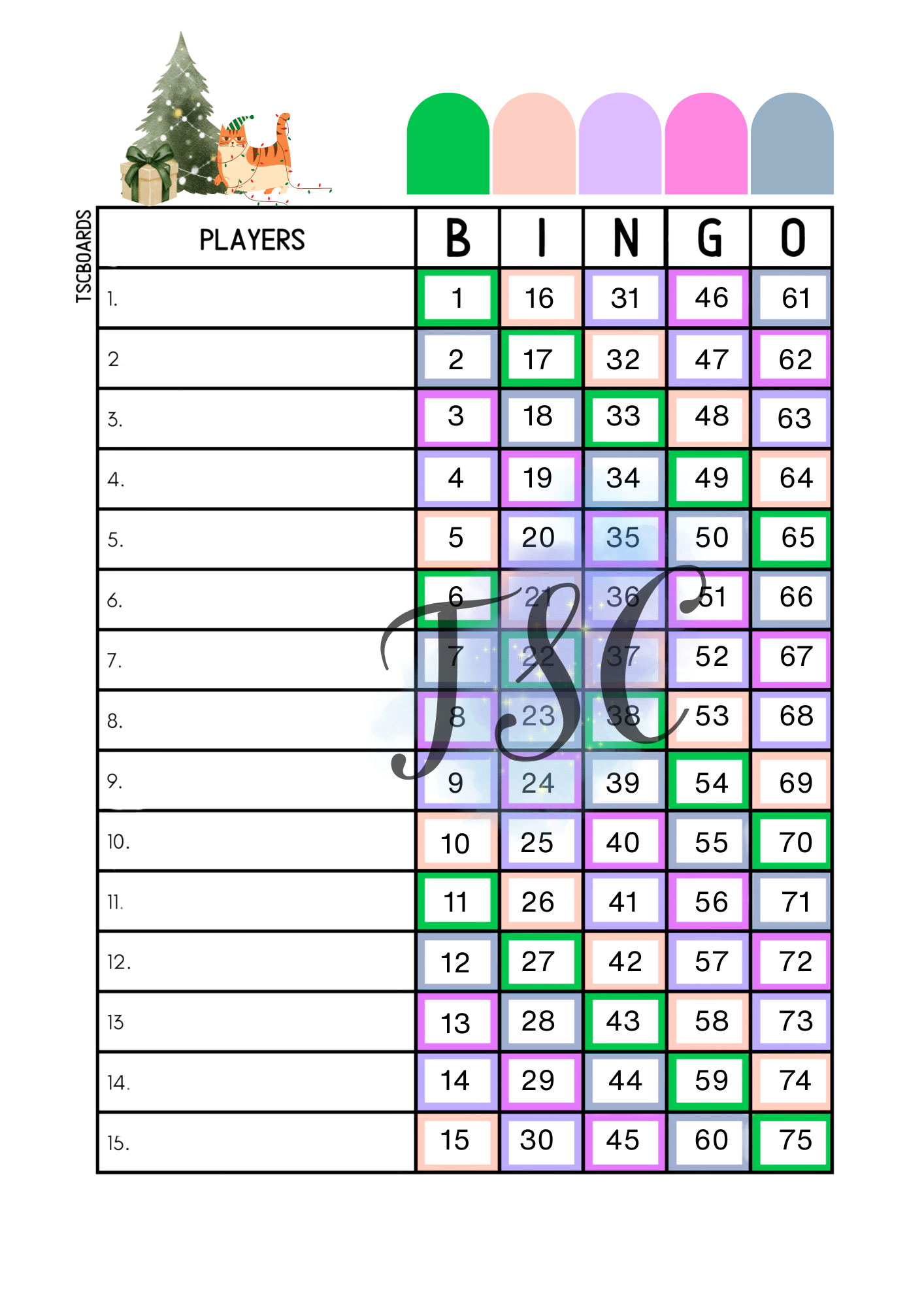 Orange Cat Christmas Board 1-75 Ball